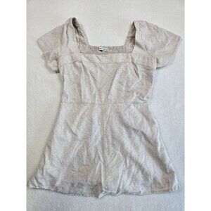 Abercrombie & Fitch Womens Beige Linen Blend Short Sleeve Romper Small Square Ne